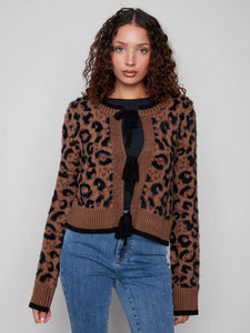 CARDIGAN | BOW TIE FRONT-Jackets & Sweaters-CHARLIE B-XSMALL-ANIMAL-Coriander