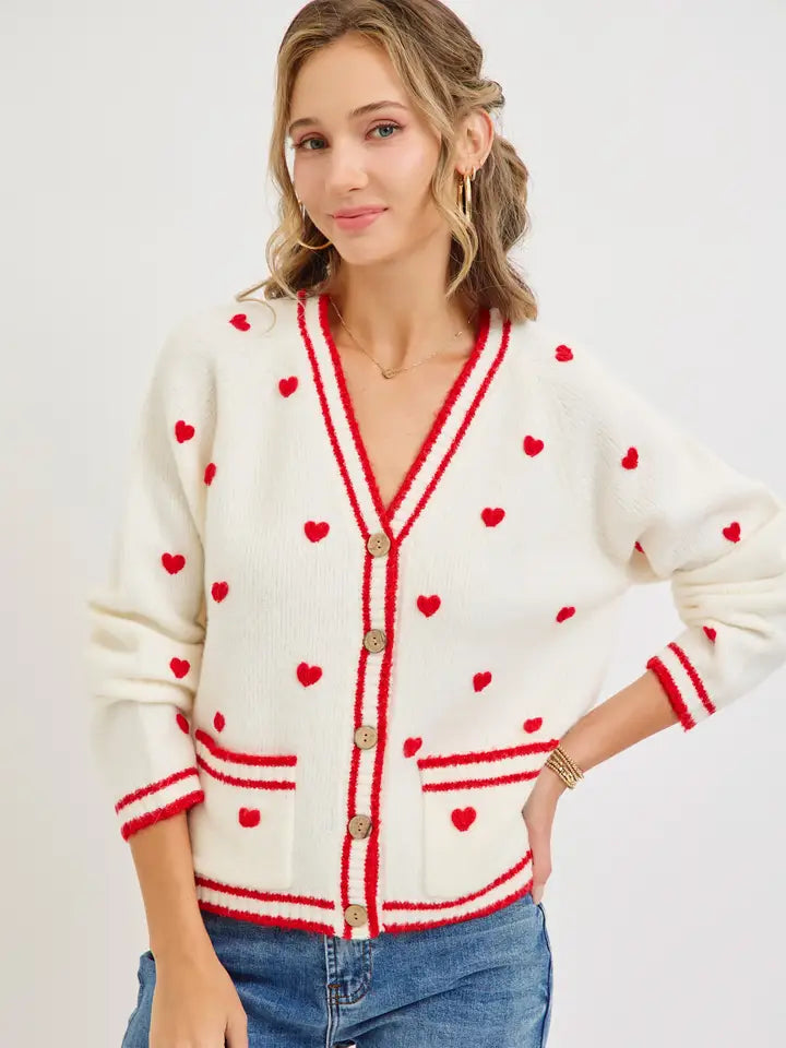 CARDIGAN | HEART PATTERN V-NECK-Jackets & Sweaters-DREAMERS BY DEBUT-Coriander