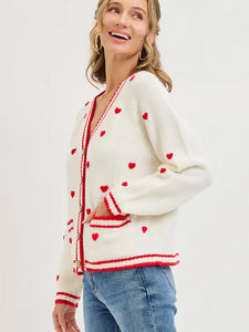 CARDIGAN | HEART PATTERN V-NECK-Jackets & Sweaters-DREAMERS BY DEBUT-Coriander