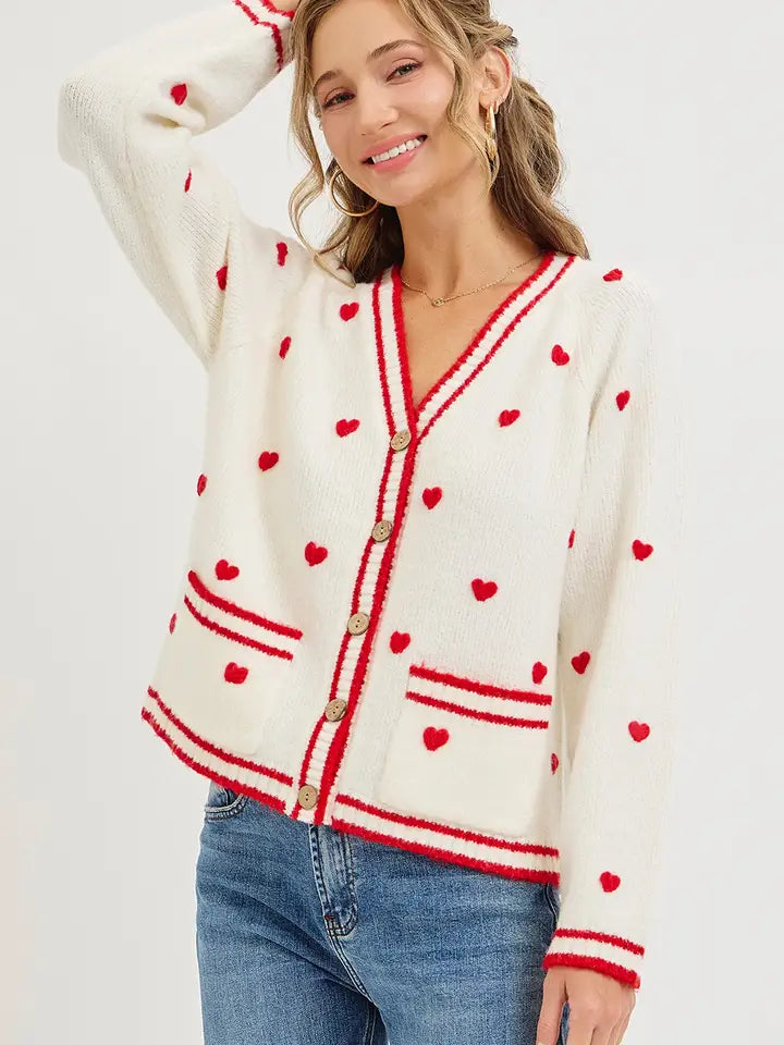 CARDIGAN | HEART PATTERN V-NECK-Jackets & Sweaters-DREAMERS BY DEBUT-SMALL-MED-IVORY-Coriander
