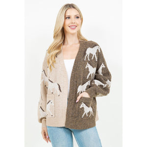 CARDIGAN | HORSE PRINT-Jackets & Sweaters-DREAMERS BY DEBUT-Coriander