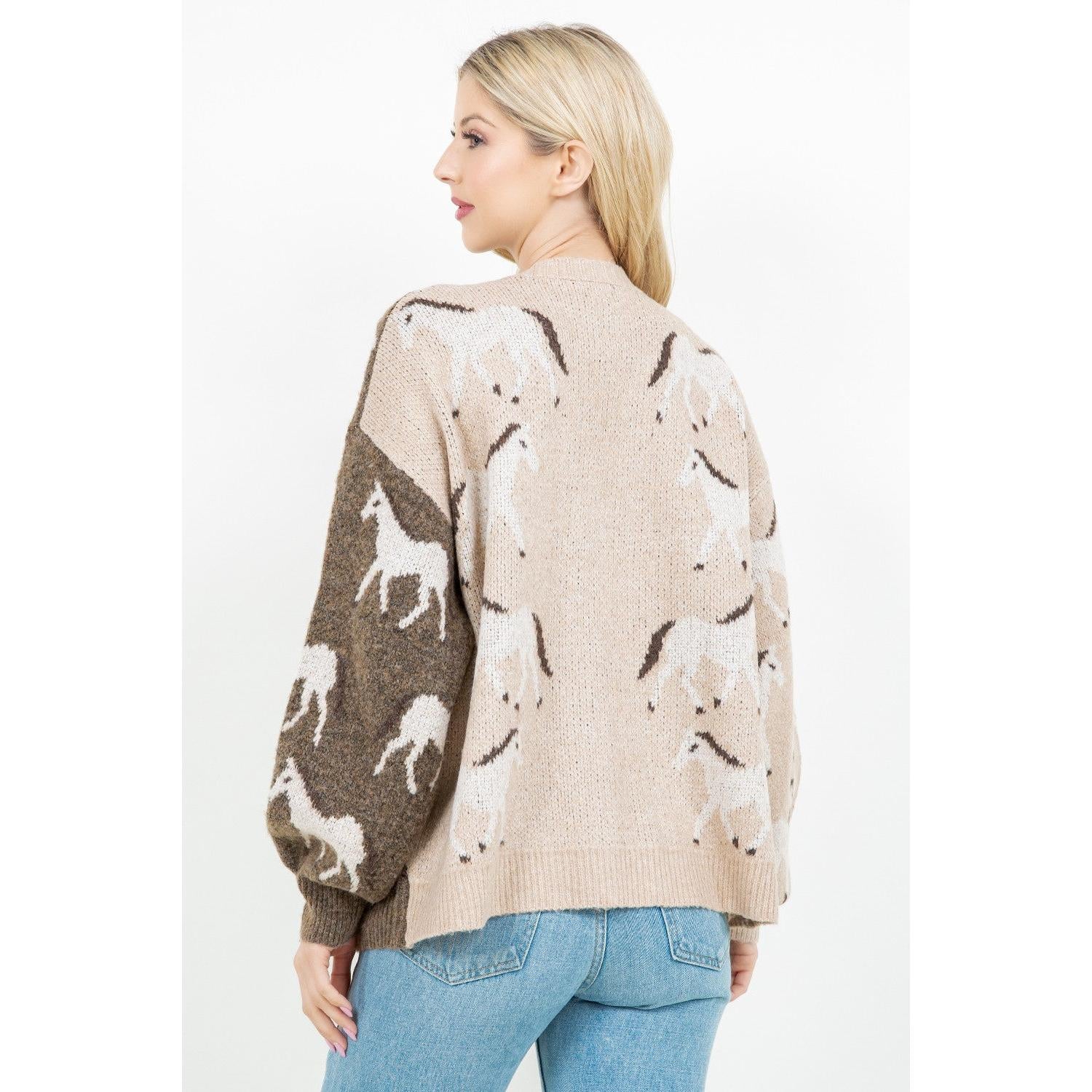 CARDIGAN | HORSE PRINT-Jackets & Sweaters-DREAMERS BY DEBUT-Coriander