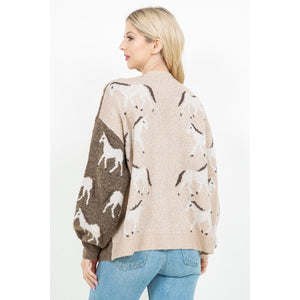 CARDIGAN | HORSE PRINT-Jackets & Sweaters-DREAMERS BY DEBUT-Coriander