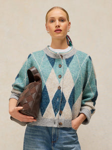CARDIGAN SWEATER | ARGYLE CHECK-Jackets & Sweaters-WHITE STUFF-Coriander