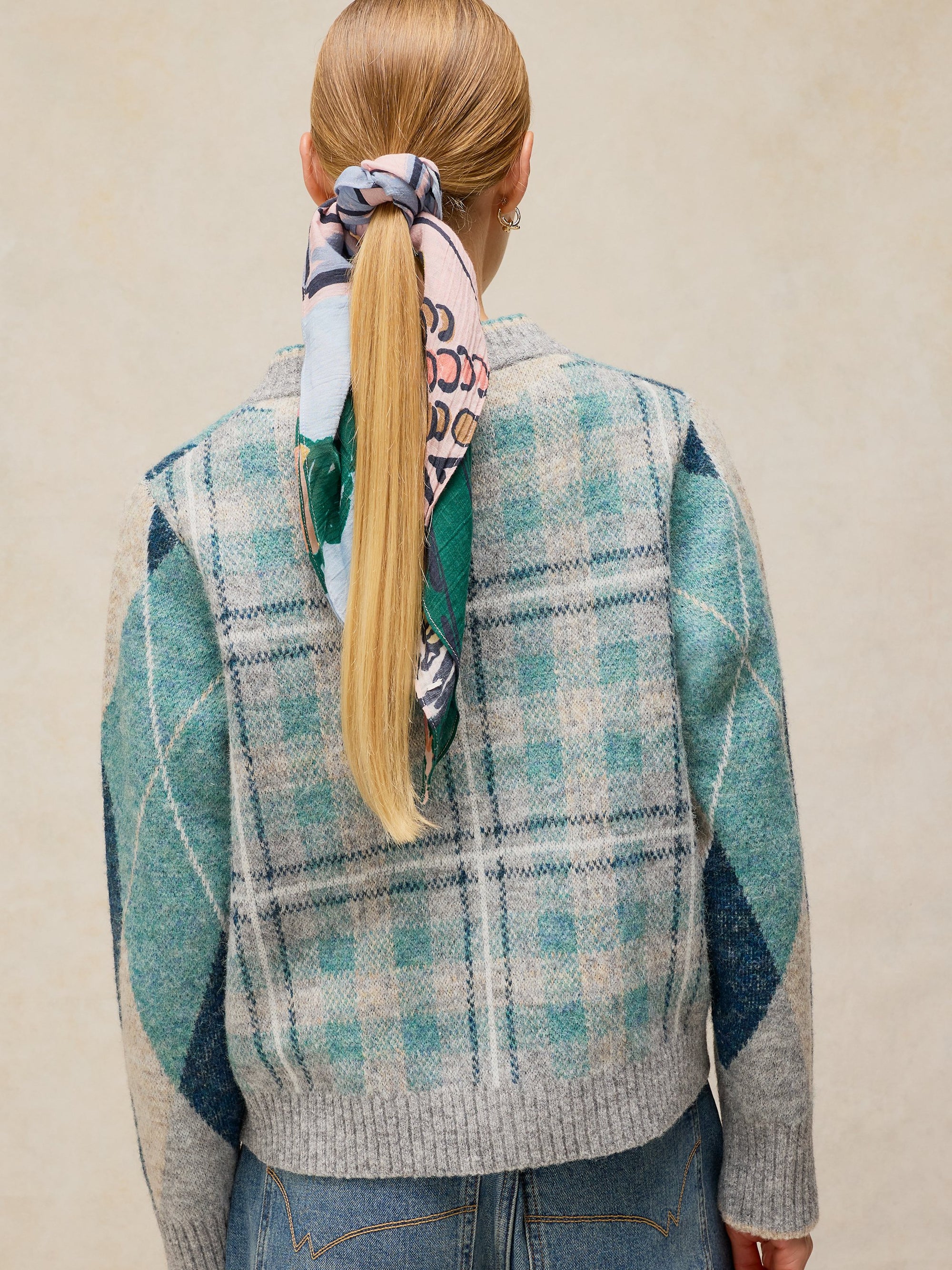 CARDIGAN SWEATER | ARGYLE CHECK-Jackets & Sweaters-WHITE STUFF-Coriander