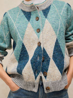 CARDIGAN SWEATER | ARGYLE CHECK-Jackets & Sweaters-WHITE STUFF-6-BLUE MULTI-Coriander