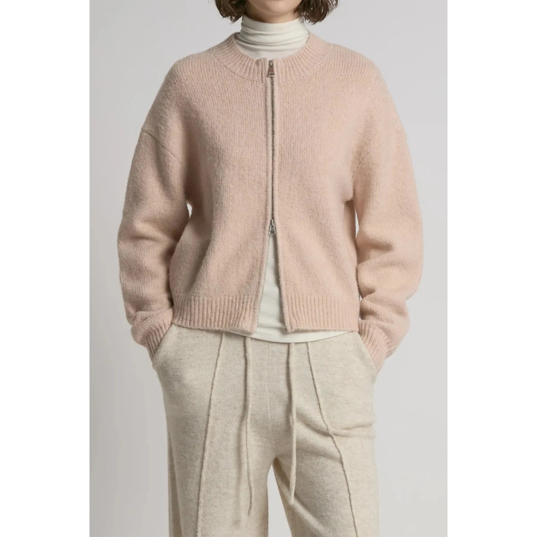 CARDIGAN SWEATER | CROPPED ZIP-UP-Jackets & Sweaters-LOOK BY M-ONE-Pink-Coriander