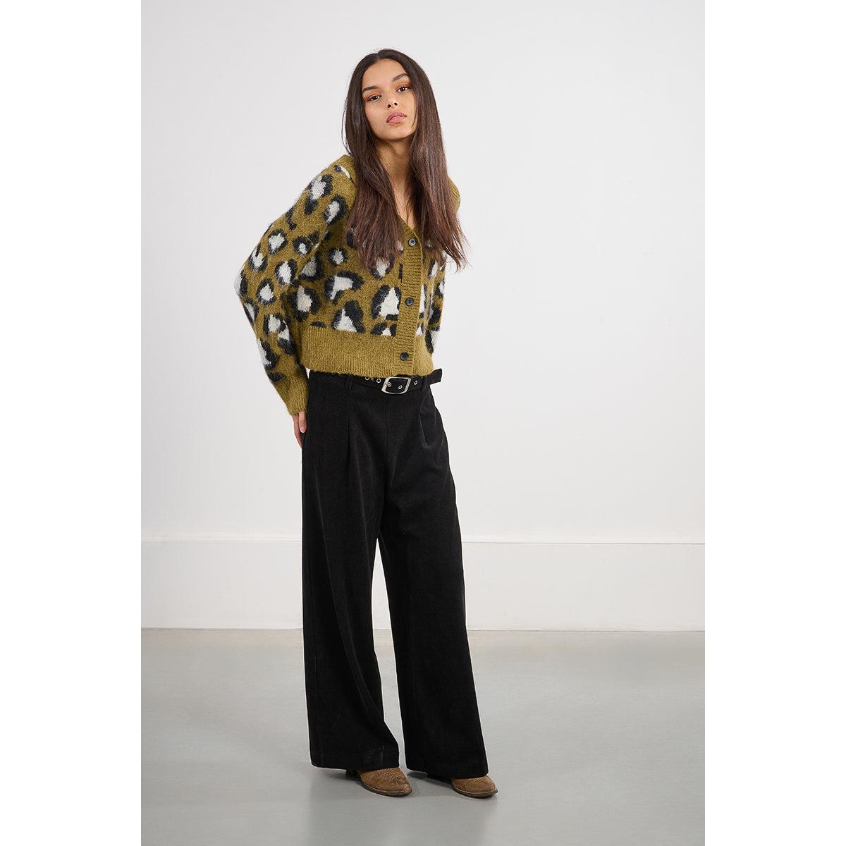 CARDIGAN SWEATER | LEOPARD PRINT-Jackets & Sweaters-MOLLY BRACKEN-Coriander