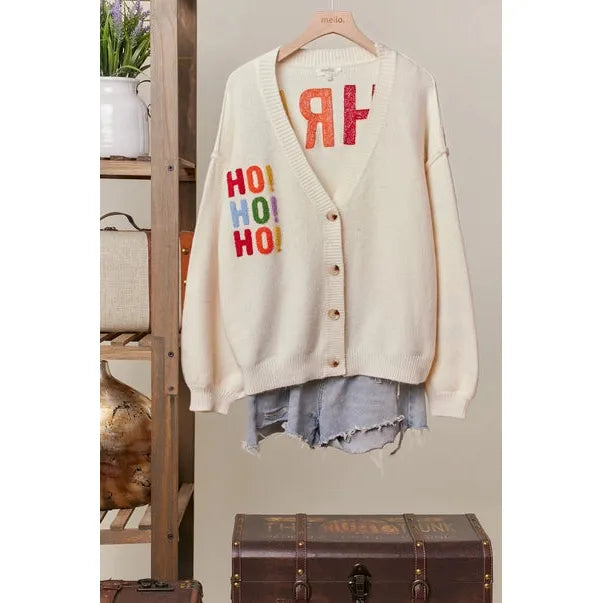 CARDIGAN SWEATER | MERRY CHRISTMAS-Jackets & Sweaters-MELLO-Coriander
