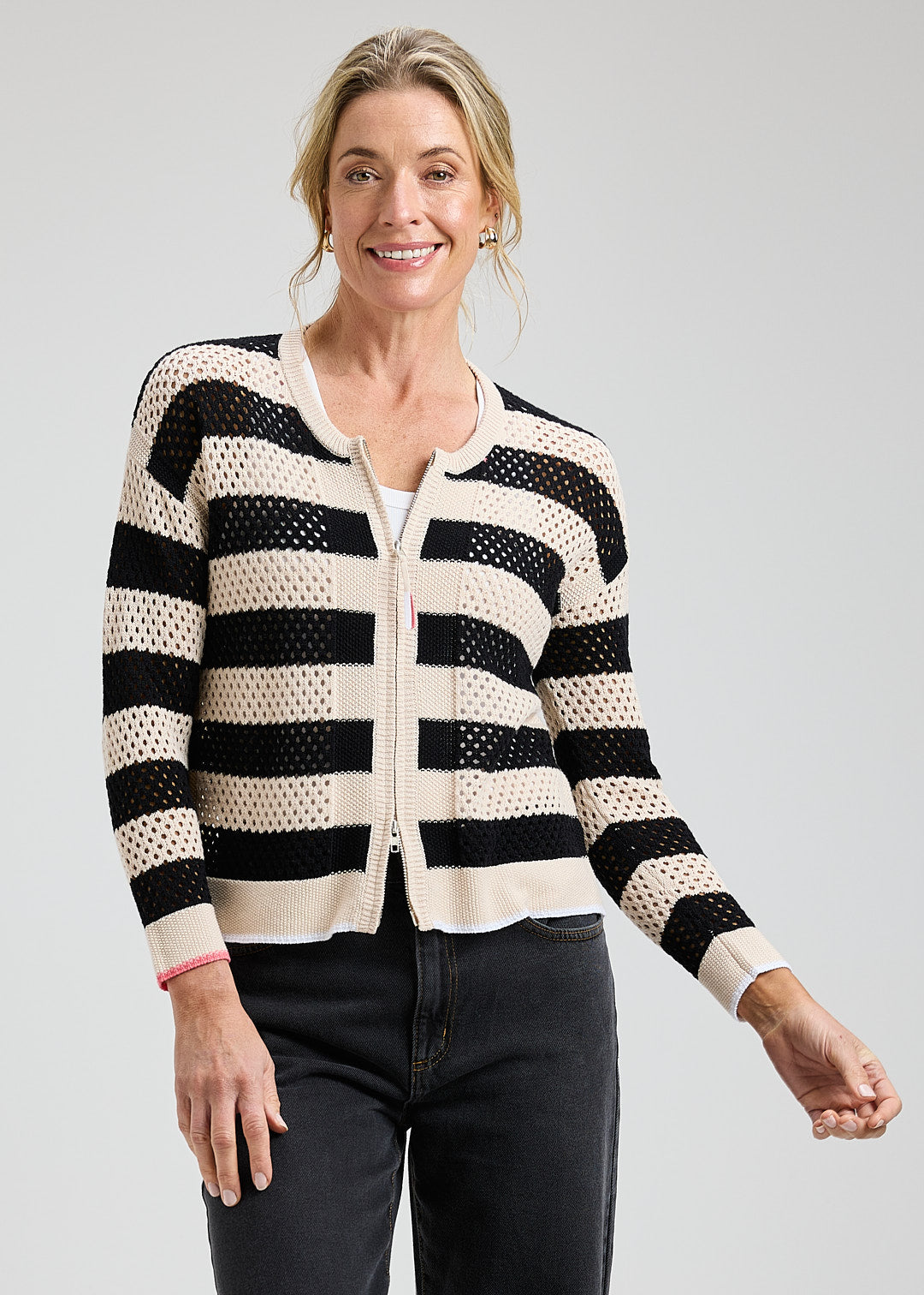 CARDIGAN SWEATER | POINTELLE ZIP-Jackets & Sweaters-ZAKET & PLOVER-Coriander