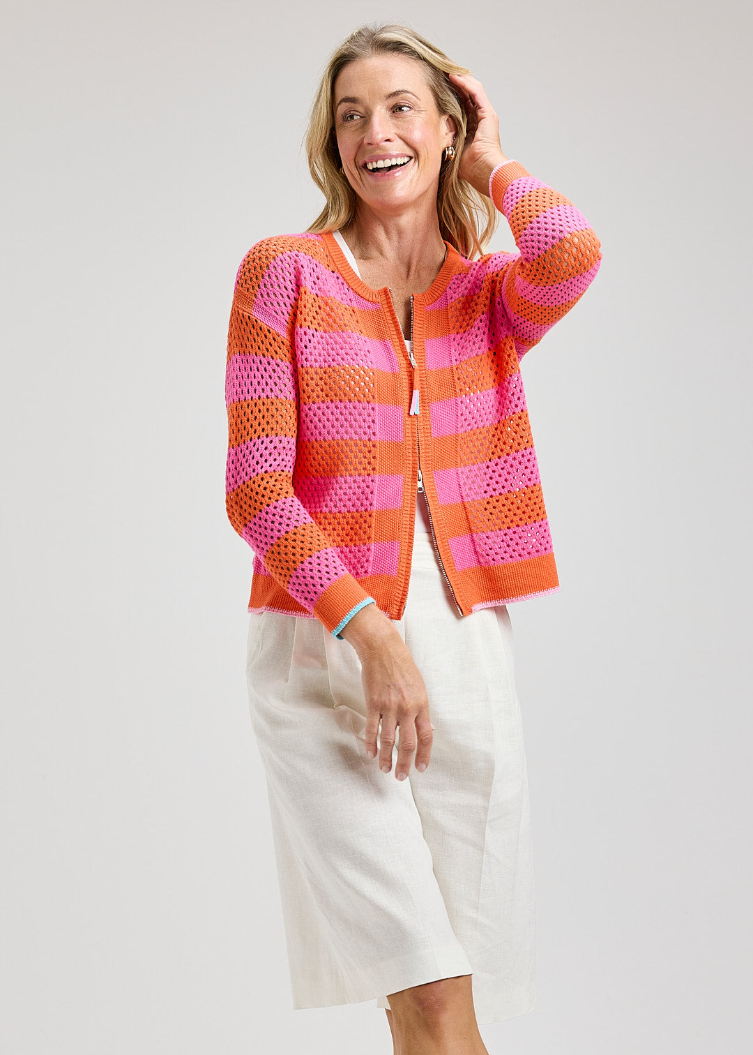 CARDIGAN SWEATER | POINTELLE ZIP-Jackets & Sweaters-ZAKET & PLOVER-Coriander