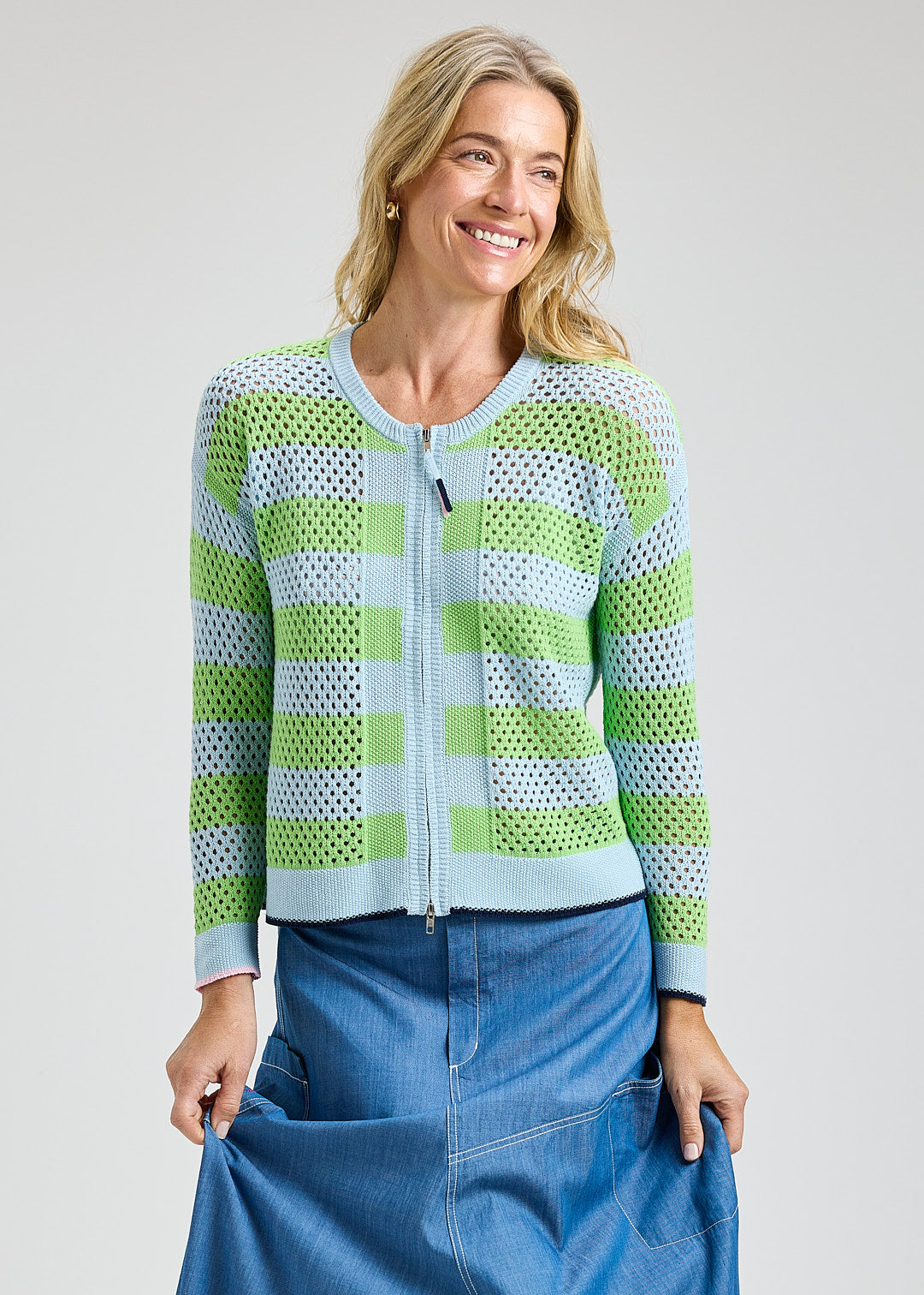 CARDIGAN SWEATER | POINTELLE ZIP-Jackets & Sweaters-ZAKET & PLOVER-XSMALL-POWDER-Coriander