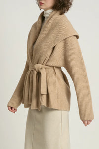 CARDIGAN SWEATER | SHAWL COLLAR BELTED-Jackets & Sweaters-LOOK BY M-Coriander