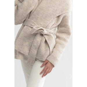 CARDIGAN SWEATER | SHAWL COLLAR BELTED-Jackets & Sweaters-LOOK BY M-Coriander