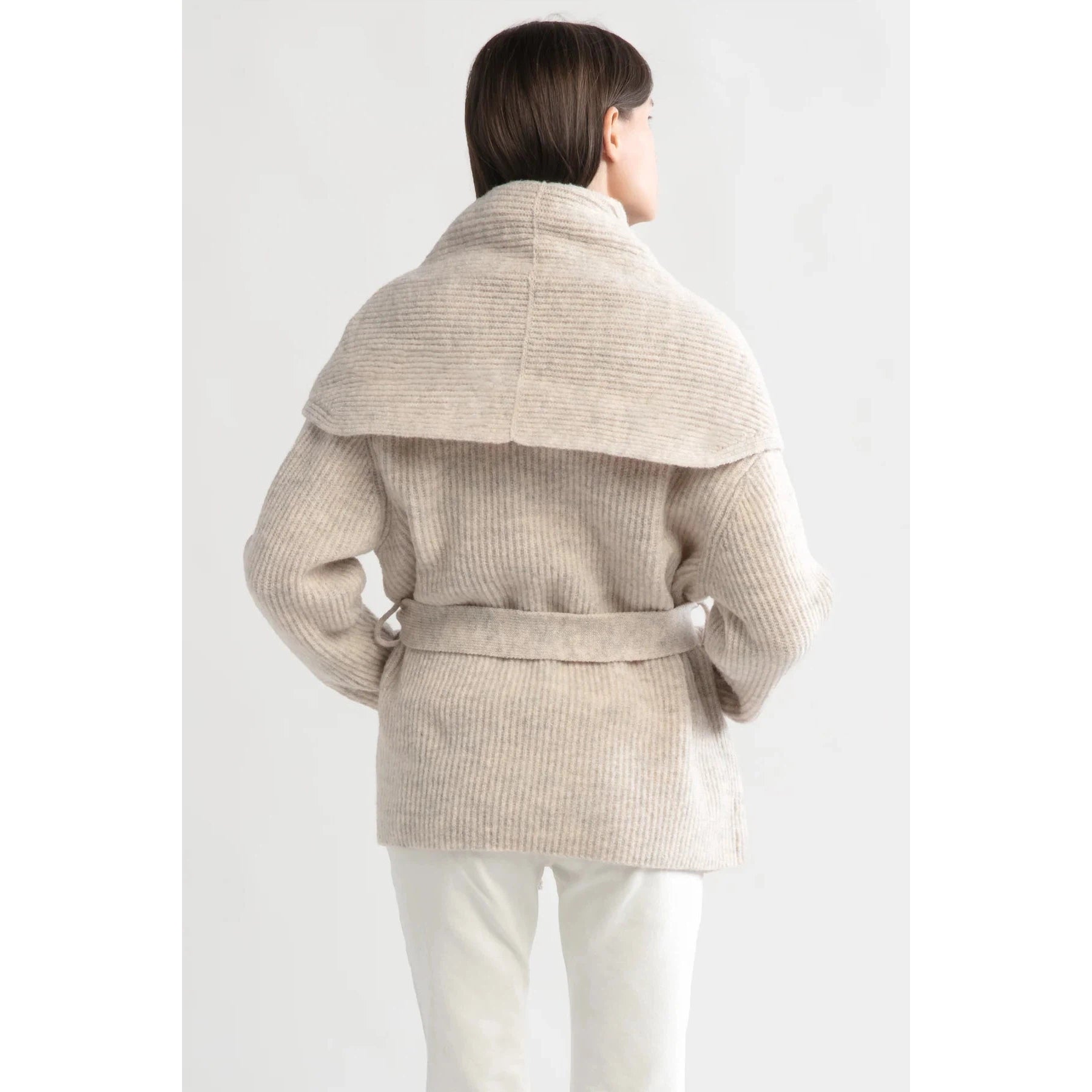 CARDIGAN SWEATER | SHAWL COLLAR BELTED-Jackets & Sweaters-LOOK BY M-Coriander