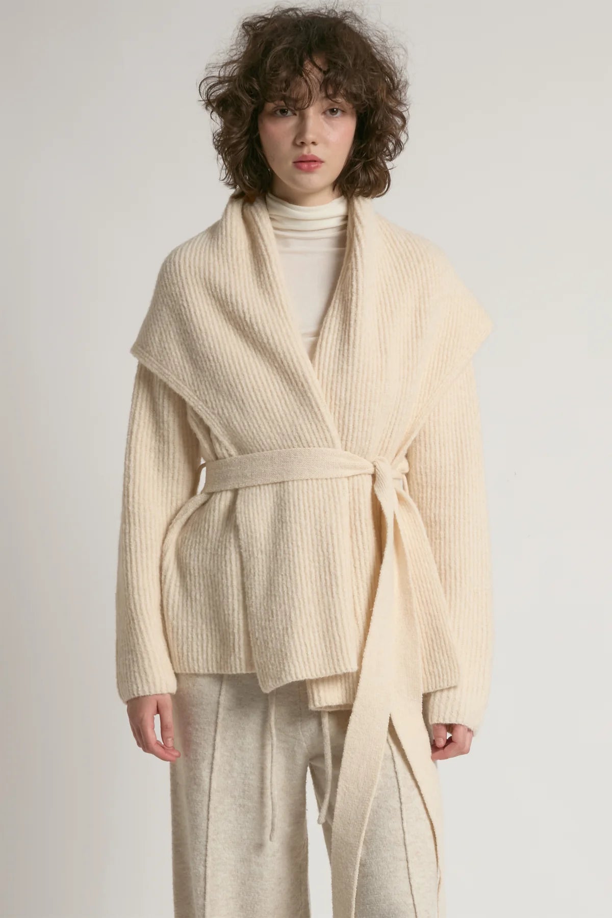 CARDIGAN SWEATER | SHAWL COLLAR BELTED-Jackets & Sweaters-LOOK BY M-Coriander