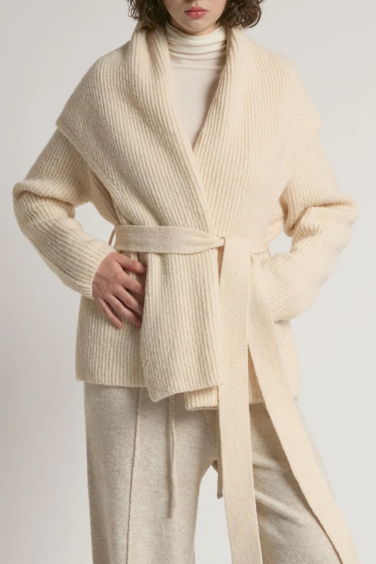 CARDIGAN SWEATER | SHAWL COLLAR BELTED-Jackets & Sweaters-LOOK BY M-Coriander