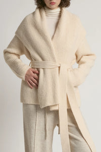 CARDIGAN SWEATER | SHAWL COLLAR BELTED-Jackets & Sweaters-LOOK BY M-Coriander