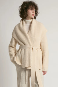 CARDIGAN SWEATER | SHAWL COLLAR BELTED-Jackets & Sweaters-LOOK BY M-Coriander