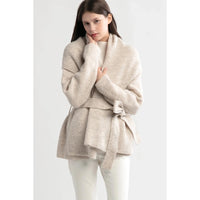 CARDIGAN SWEATER | SHAWL COLLAR BELTED-Jackets & Sweaters-LOOK BY M-ONE-OATMEAL-Coriander