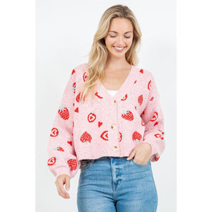 CARDIGAN SWEATER | STRAWBERRY HEART-Jackets & Sweaters-DREAMERS BY DEBUT-Coriander