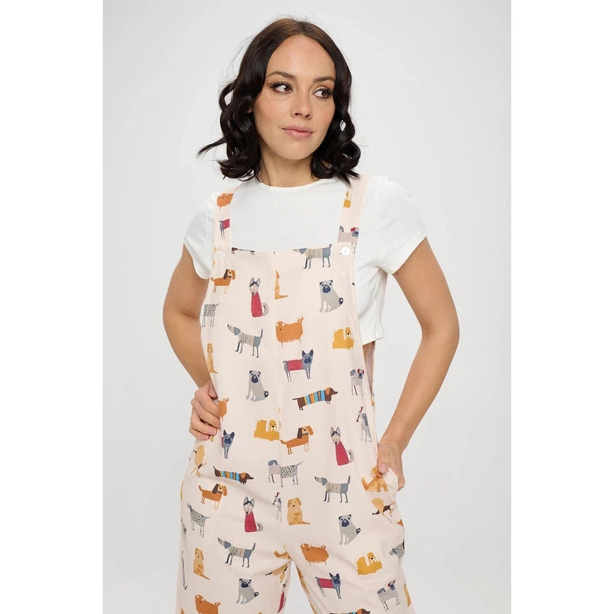 CARTOON DOG PRINT OVERALLS-Bottoms-SM WARDROBE-Coriander