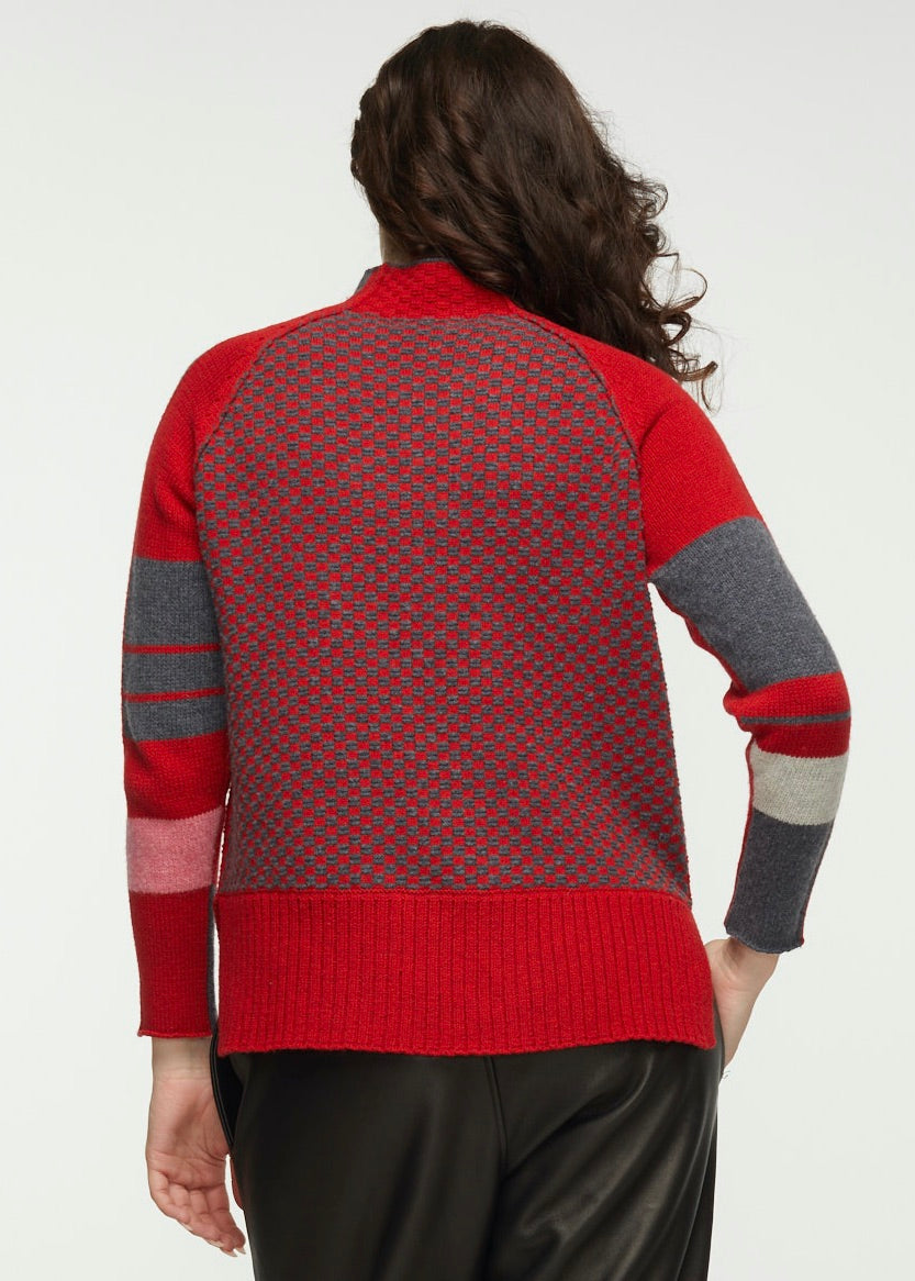 CHECK FUNNEL SWEATER - RUBY-Jackets & Sweaters-ZAKET & PLOVER-Coriander