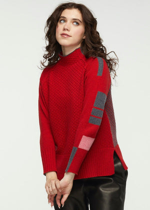 CHECK FUNNEL SWEATER - RUBY-Jackets & Sweaters-ZAKET & PLOVER-XSMALL-RUBY-Coriander