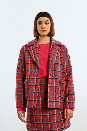 CHECKED PALETOT JACKET-Jackets & Sweaters-MOLLY BRACKEN-SMALL-FUSCHIA-Coriander