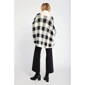 CHECKERED TEDDY CAPE CARDI-Jackets & Sweaters-LOOK BY M-BLACK-Coriander