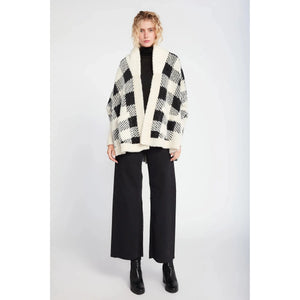 CHECKERED TEDDY CAPE CARDI-Jackets & Sweaters-LOOK BY M-BLACK-Coriander