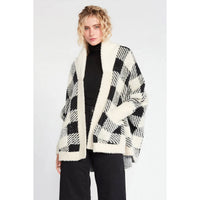 CHECKERED TEDDY CAPE CARDI-Jackets & Sweaters-LOOK BY M-BLACK-Coriander