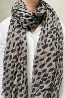 CHEETAH COTTON SCARF - BLACK/GREY-Scarves & Wraps-SEE DESIGN-Coriander