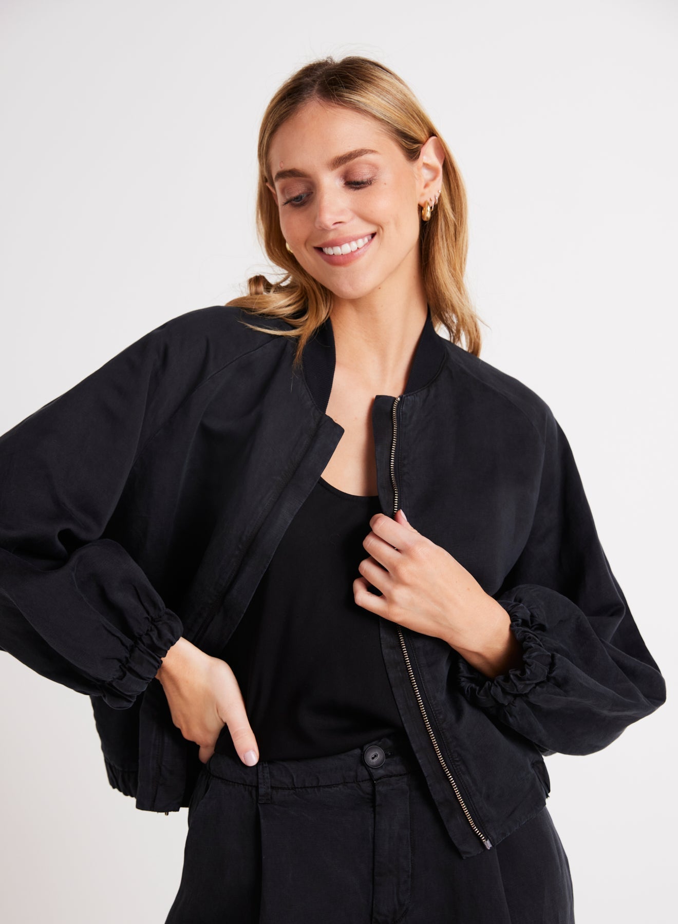 CHLOE CLEAN BOMBER JACKET-Jackets & Sweaters-BELLA DAHL-SMALL-Black-Coriander