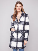 COAT | PLAID BOUCLE KNIT TAILORED COLLAR-Jackets & Sweaters-CHARLIE B-Coriander