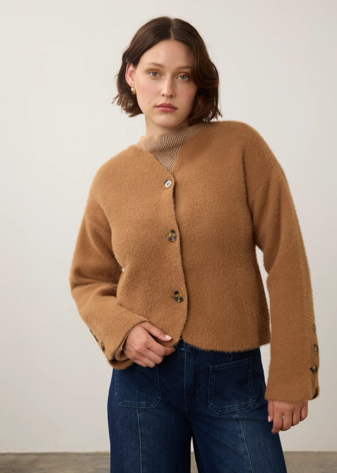 COLLARLESS KNIT SWEATER JACKET