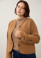 COLLARLESS KNIT SWEATER JACKET-Uncategorised-FRENCH DRESSING JEANS-SMALL-CAMEL-Coriander