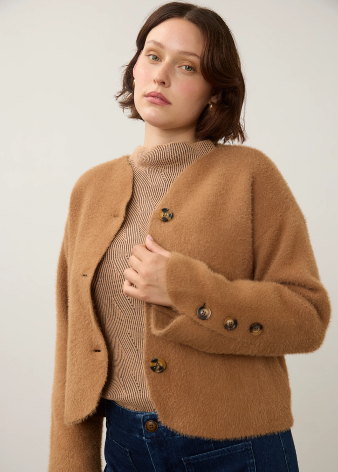 COLLARLESS KNIT SWEATER JACKET