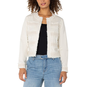 COLLARLESS LACE FRAYED JACKET-Jackets & Sweaters-LIVERPOOL-Coriander