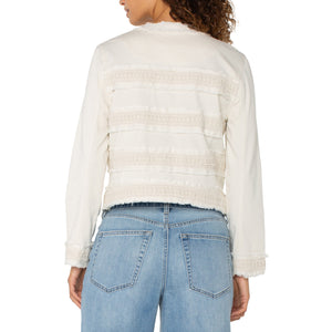 COLLARLESS LACE FRAYED JACKET-Jackets & Sweaters-LIVERPOOL-Coriander