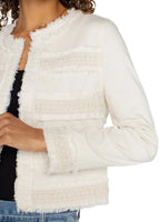 COLLARLESS LACE FRAYED JACKET-Jackets & Sweaters-LIVERPOOL-SMALL-BONE-Coriander