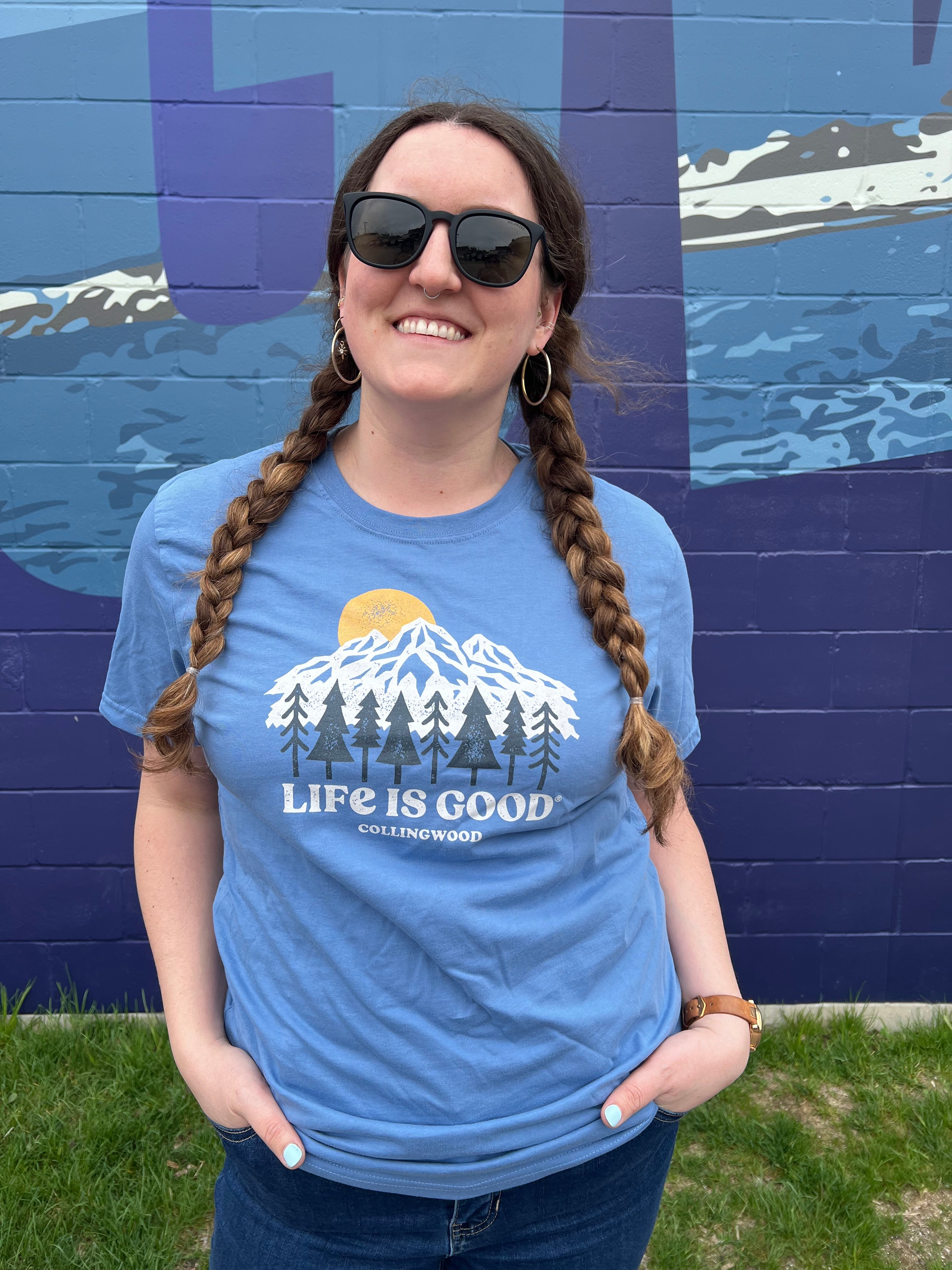 COLLINGWOOD T-SHIRT | MOUNTAINS & TREES-Top-LIFE IS GOOD-SMALL-DENIM-Coriander