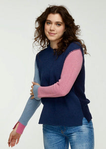 COLOUR BLOCK RIB SWEATER - DENIM-Jackets & Sweaters-ZAKET & PLOVER-Coriander