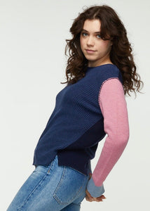 COLOUR BLOCK RIB SWEATER - DENIM-Jackets & Sweaters-ZAKET & PLOVER-Coriander