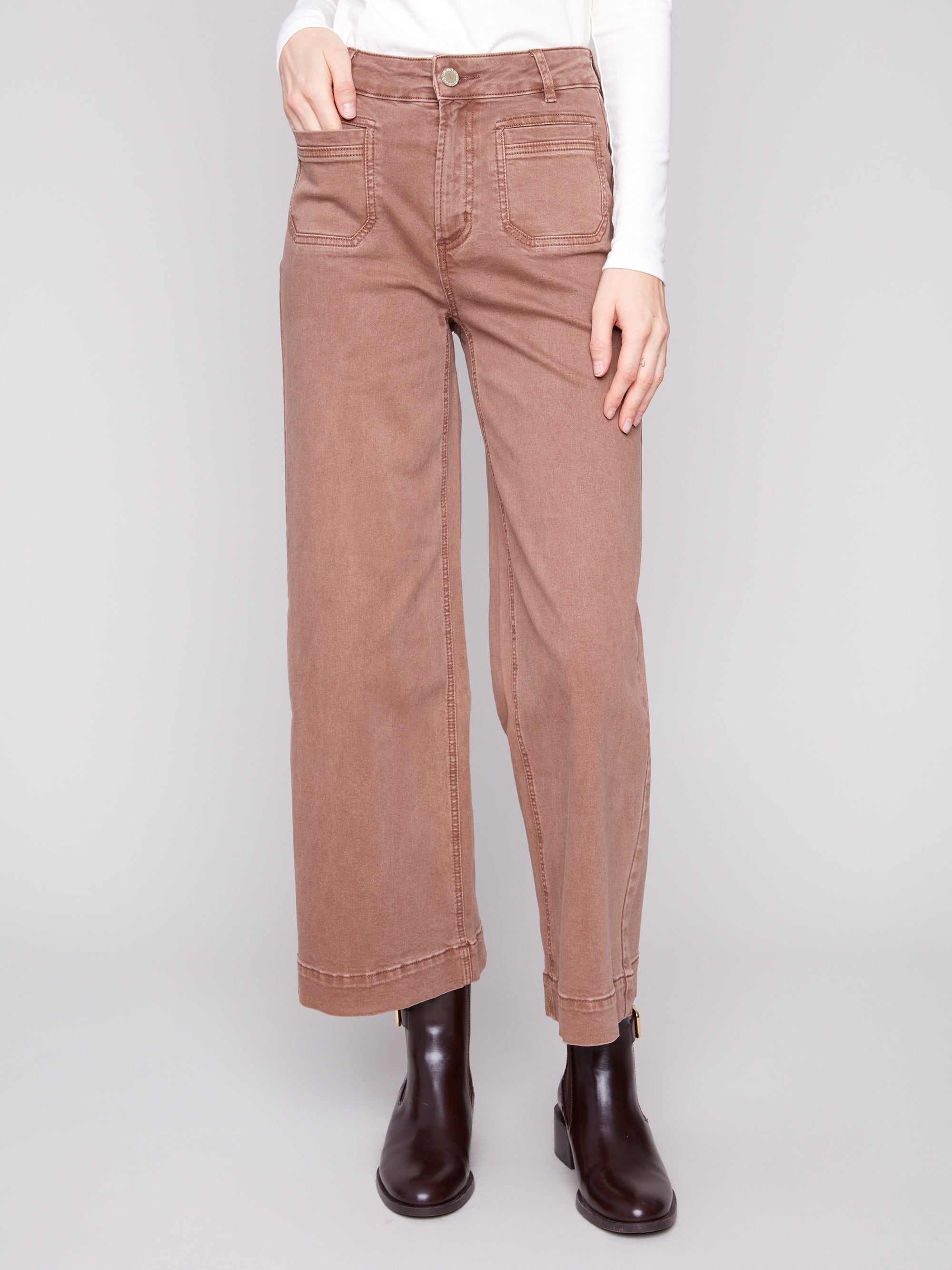 COLOUR TWILL PANTS | CROP-Bottoms-CHARLIE B-Coriander