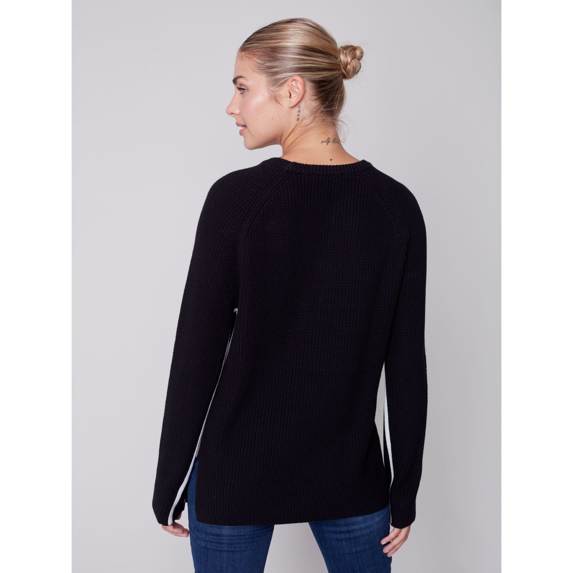 CONTRAST SIDE ZIP SWEATER-Jackets & Sweaters-CHARLIE B-XSMALL-Black-Coriander