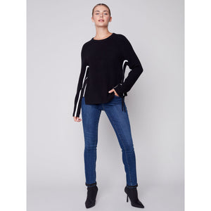 CONTRAST SIDE ZIP SWEATER-Jackets & Sweaters-CHARLIE B-Coriander