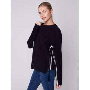 CONTRAST SIDE ZIP SWEATER-Jackets & Sweaters-CHARLIE B-Coriander