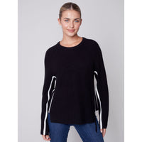 CONTRAST SIDE ZIP SWEATER-Jackets & Sweaters-CHARLIE B-XSMALL-Black-Coriander