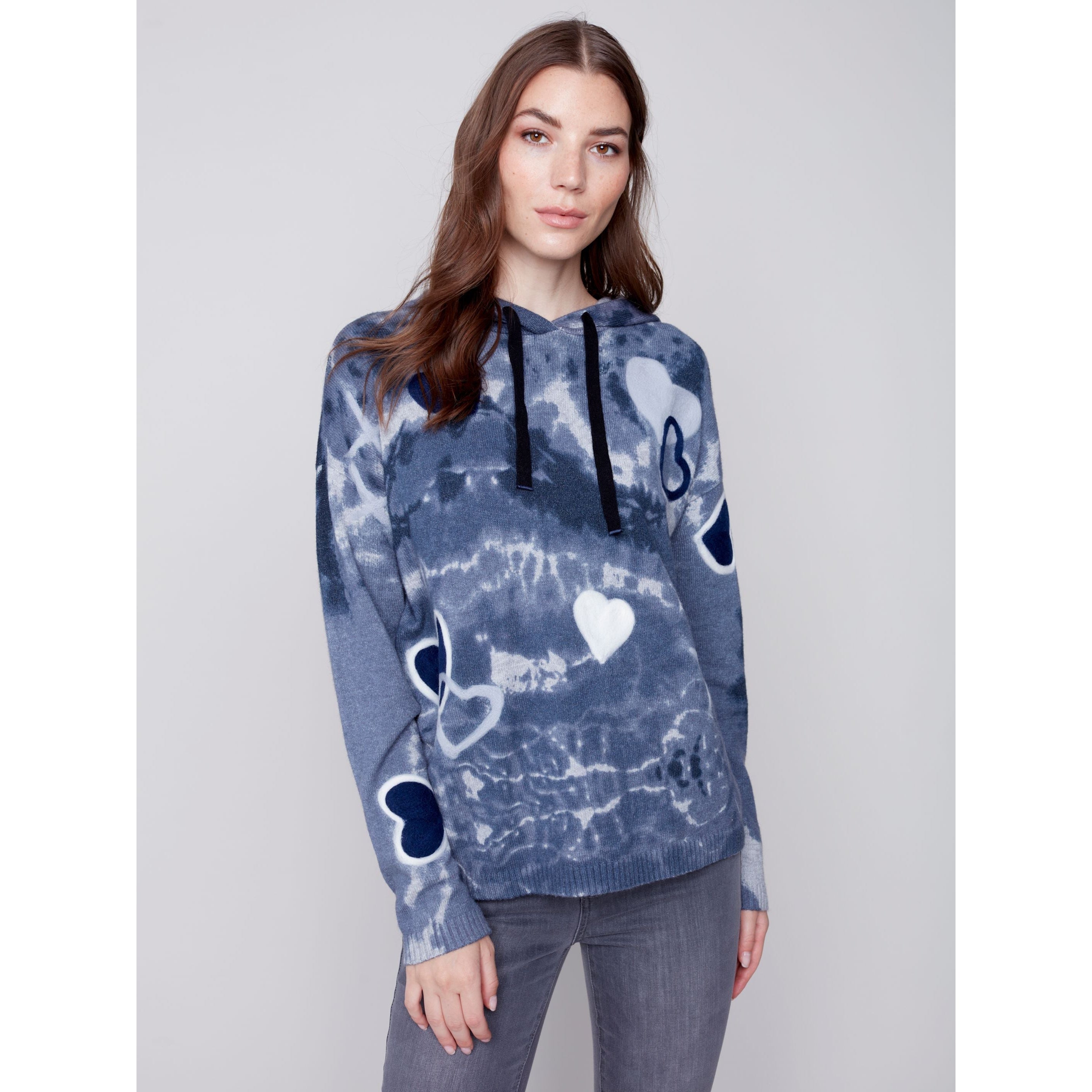 CONTRAST STITCH PRINTED HOODIE-Jackets & Sweaters-CHARLIE B-XSMALL-DENIM-Coriander